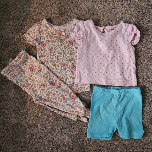 4pc Bundle 12M Nicole Miller Little Lass Baby and Garanimals pj's top shorts - Picture 2 of 7